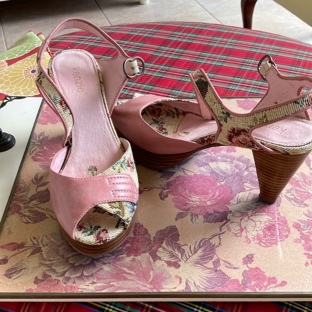 Kenzie Pink and Cream Heels Slingback Peep-Toe
